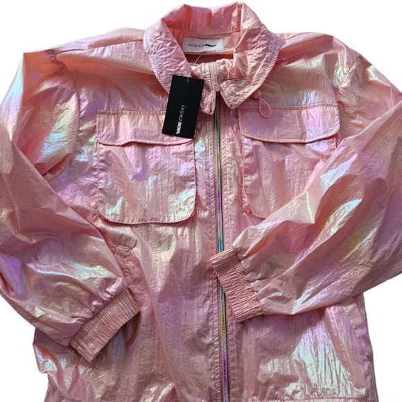 NWT Fashion Nova Windbreaker Candy Coated  Iridescent Lightweight Jacket - Picture 4 of 9